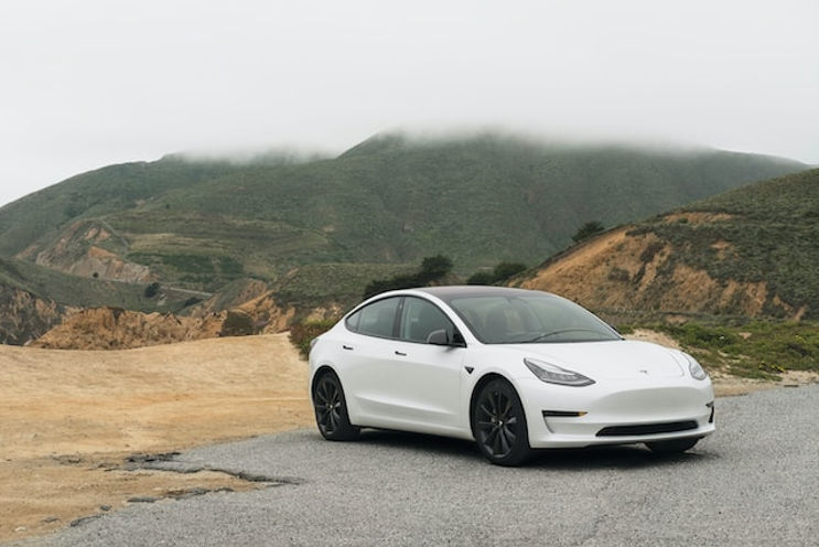 Parked white Tesla Model Y