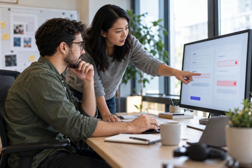 software developers reviewing form feedback during a usability session